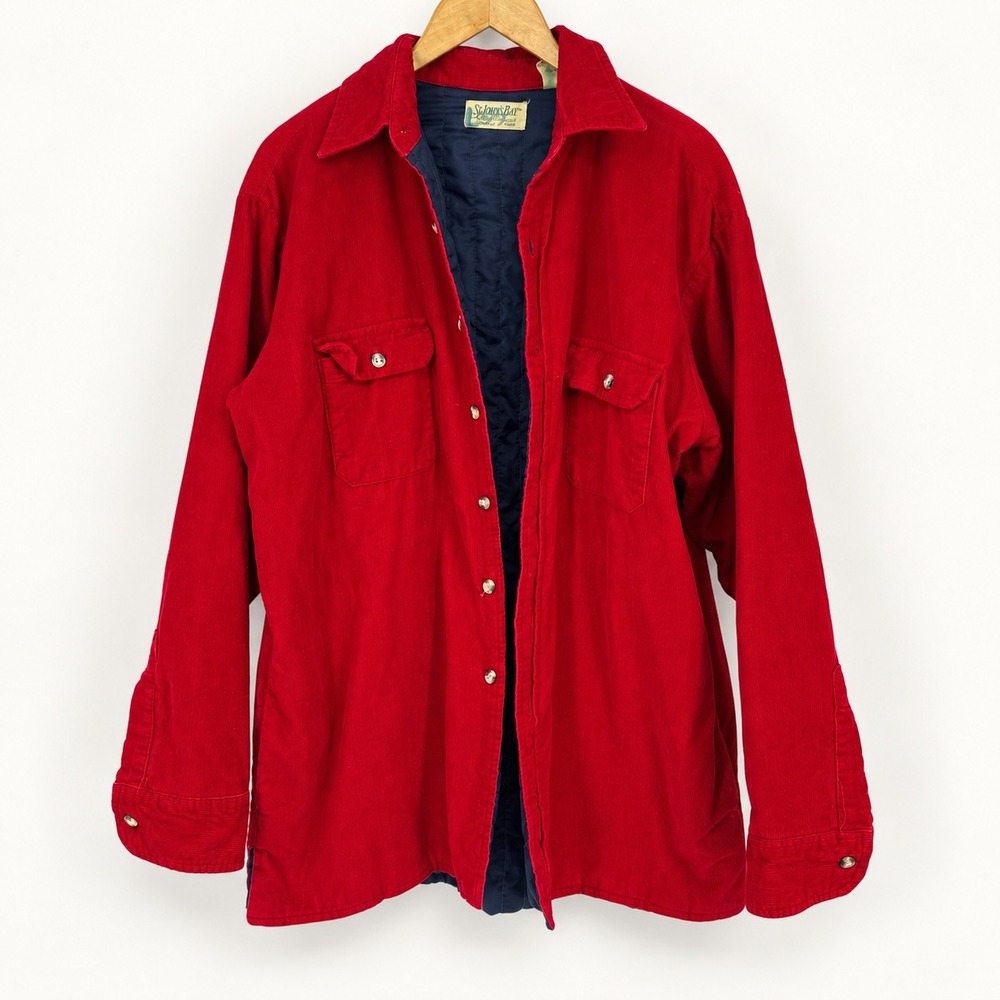 Vintage 90s St John's Bay Mens Large Red Corduroy Quilted Shirt Jacket Shacket